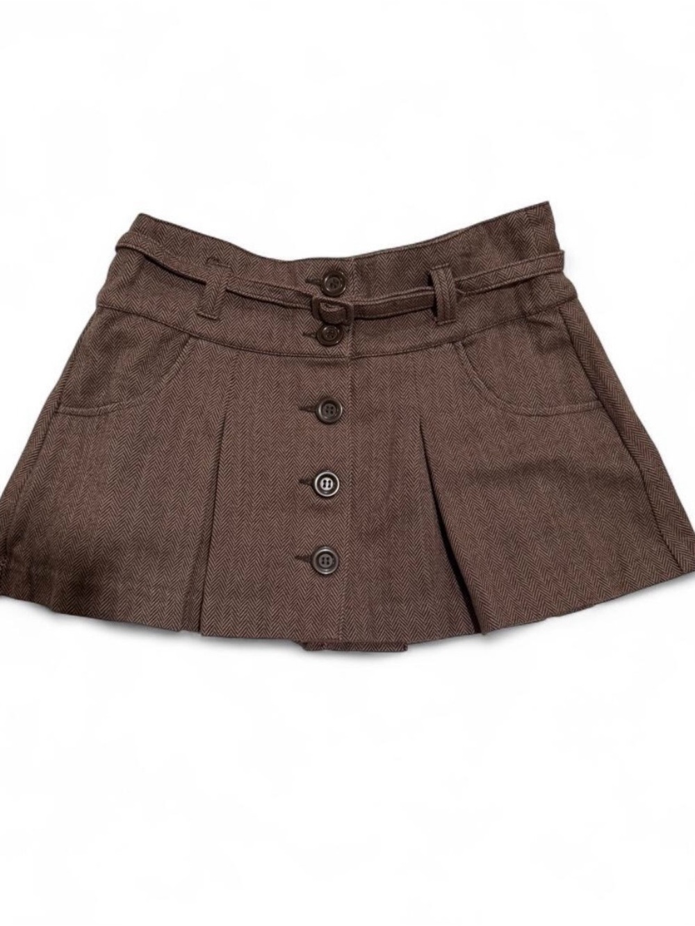 Y2K ellemenno Brown Pleated Button-Front Mini Skirt